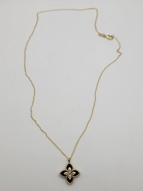 Gold on Sterling Silver Vermeil Black Clover Pendant Necklace 18"